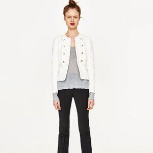 Zara White Military-Style Double-Breasted Blazer
